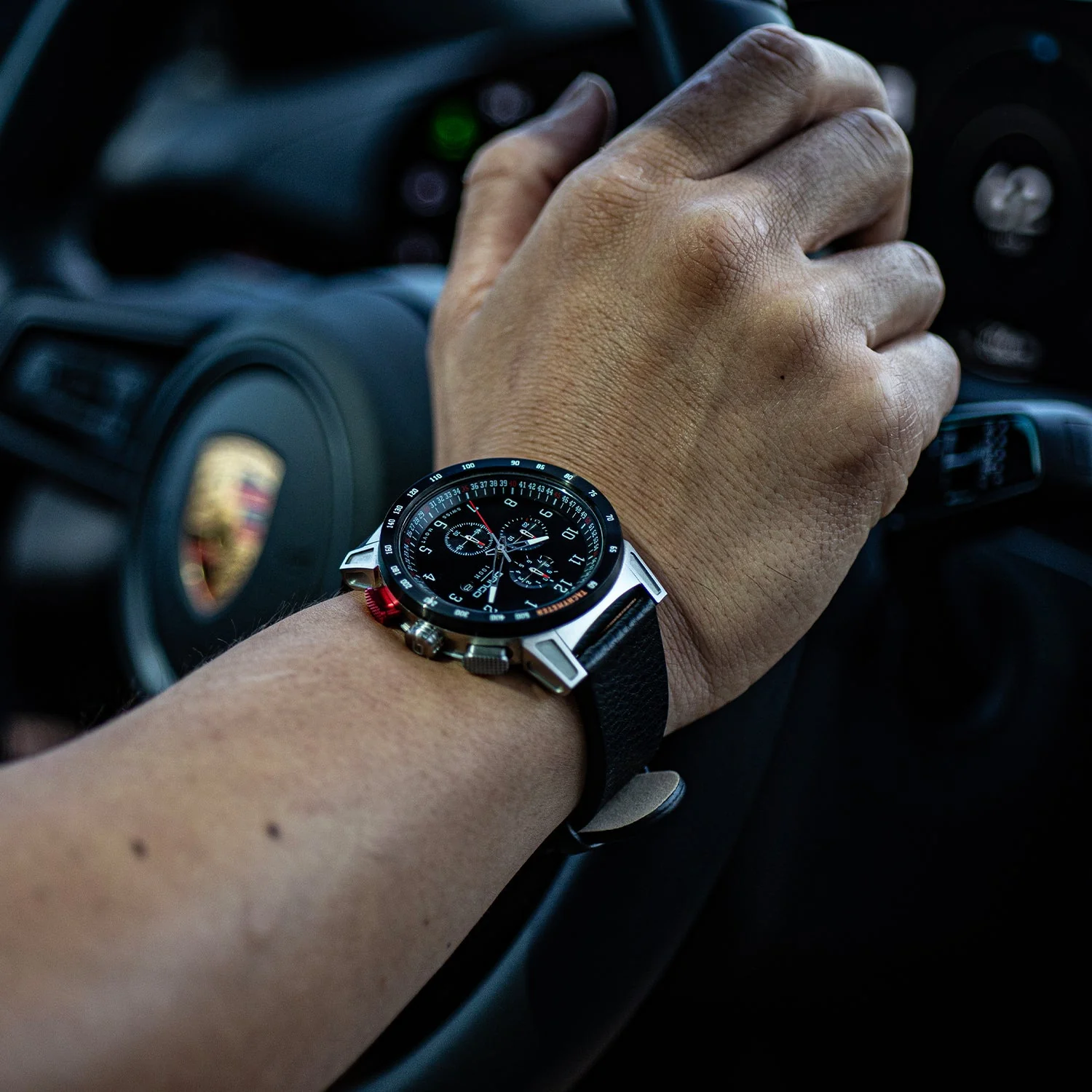 CR-01 - Chrono Watch with Italian Leather Strap - Jet Black - Image 15